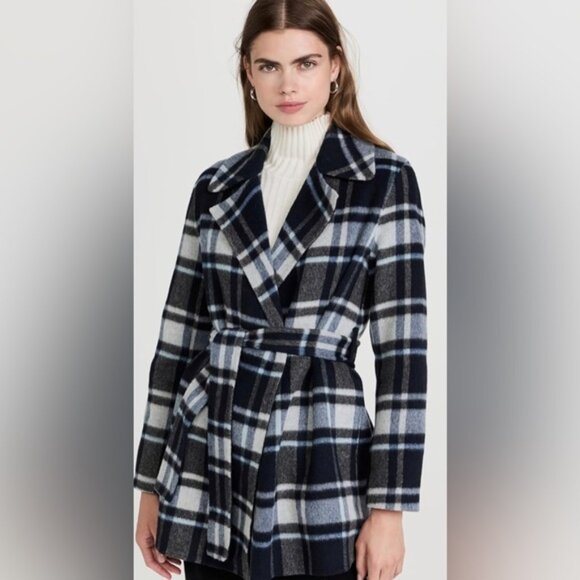 THEORY Wool-Blend Plaid Belted Coat - Picture 2 of 10